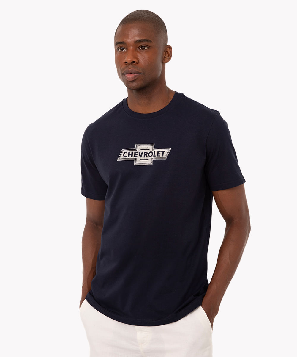 camiseta de algodão chevrolet azul marinho