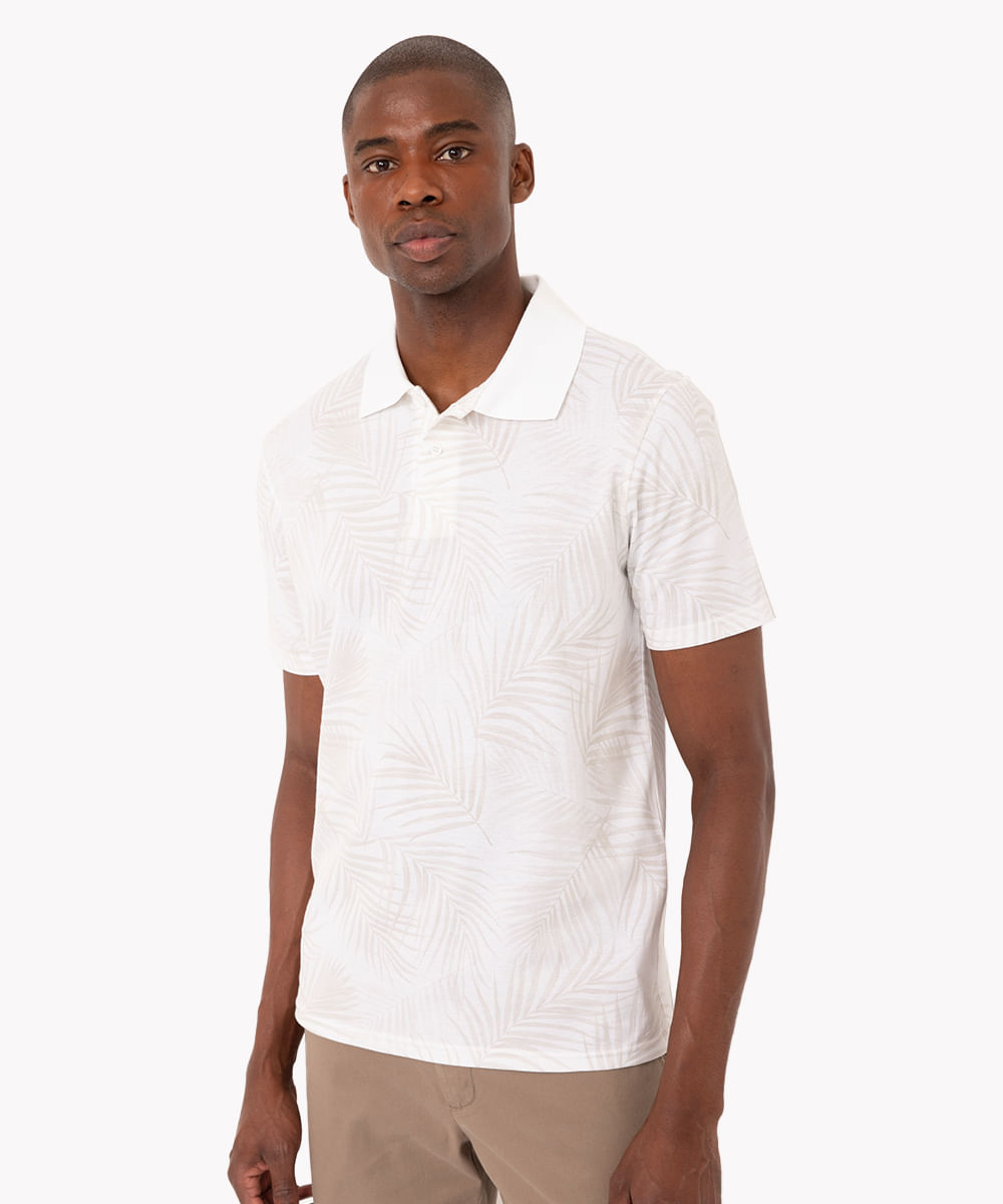 polo comfort casual folhagem tropical off white