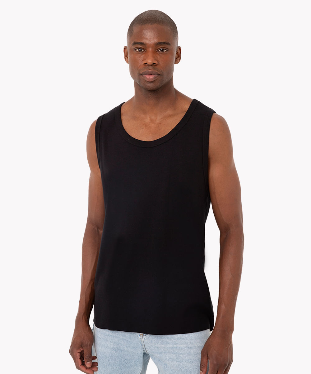 regata de algodão canelada preta