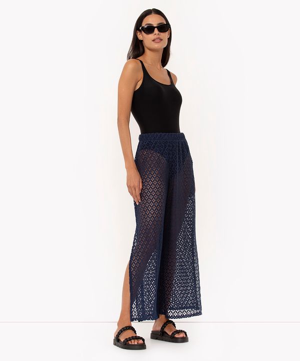 calça de renda vazada azul marinho G