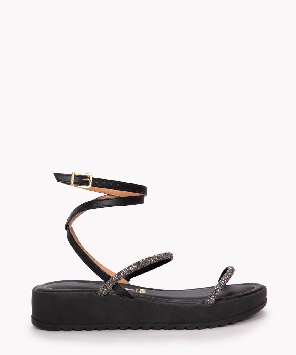 sandália flat com brilho vizzano preta