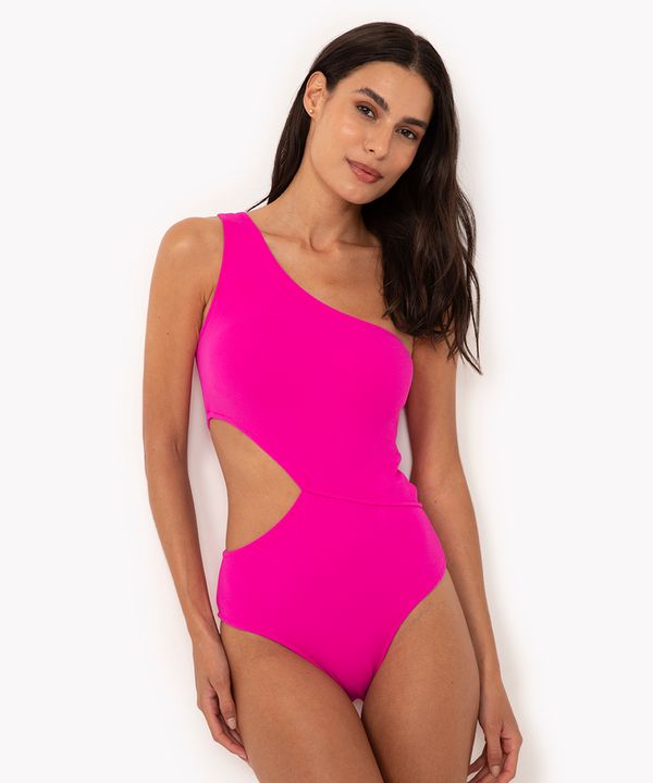 maio ombro único cut out com bojo proteção uv rosa choque G