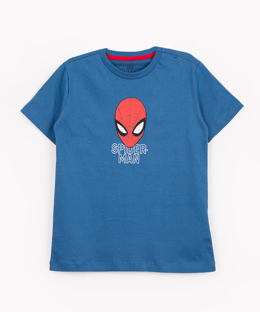 camiseta infantil spider man de algodão manga curta azul