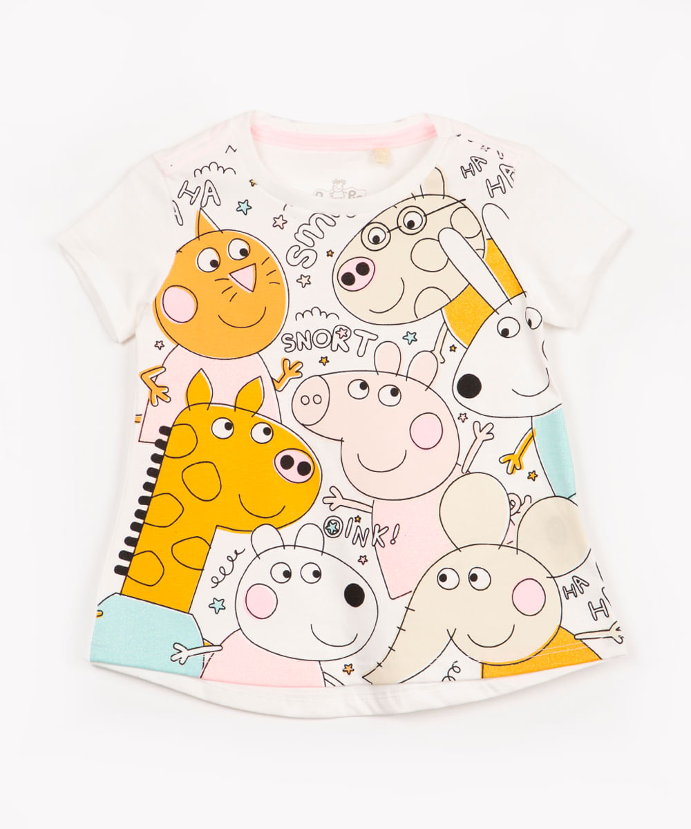 camiseta infantil peppa pig de algodão manga curta off white