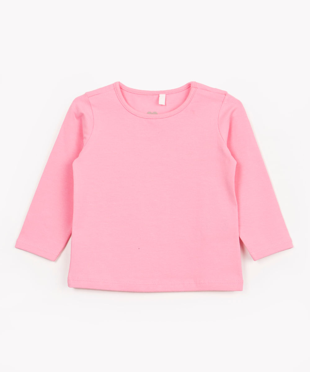 camiseta infantil de algodão sofia manga longa rosa