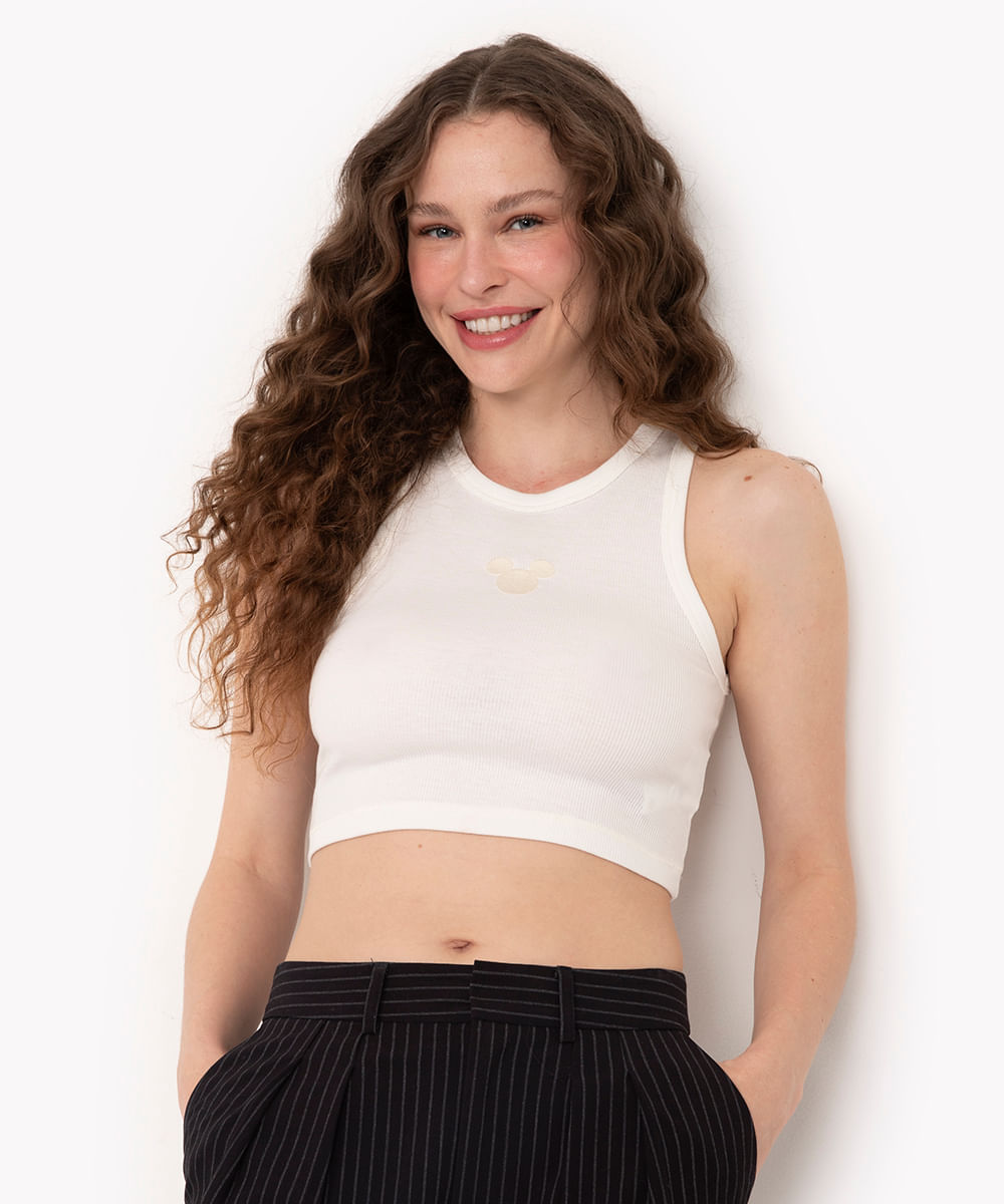 cropped canelado mickey alça média off white