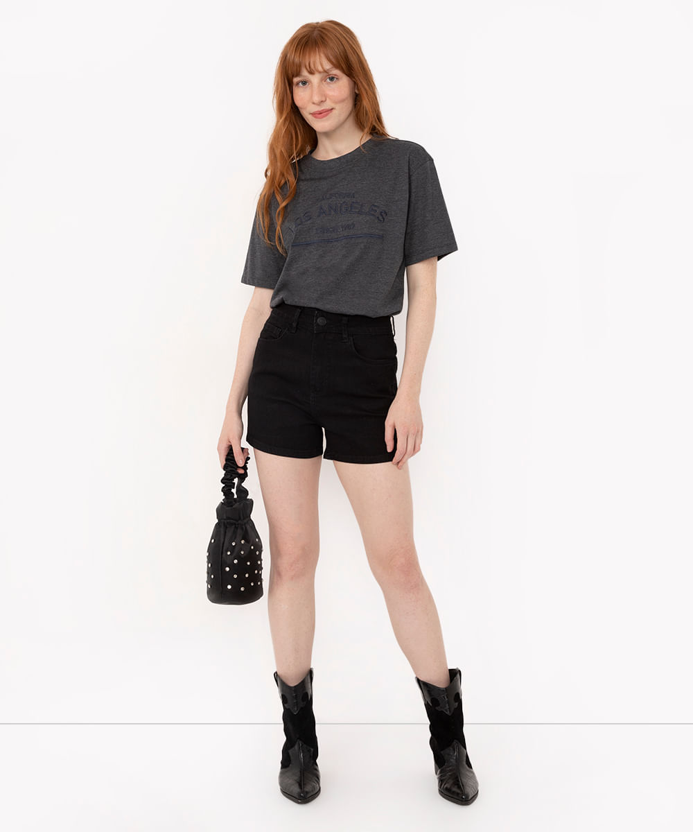 short de sarja cintura super alta com bolsos preto