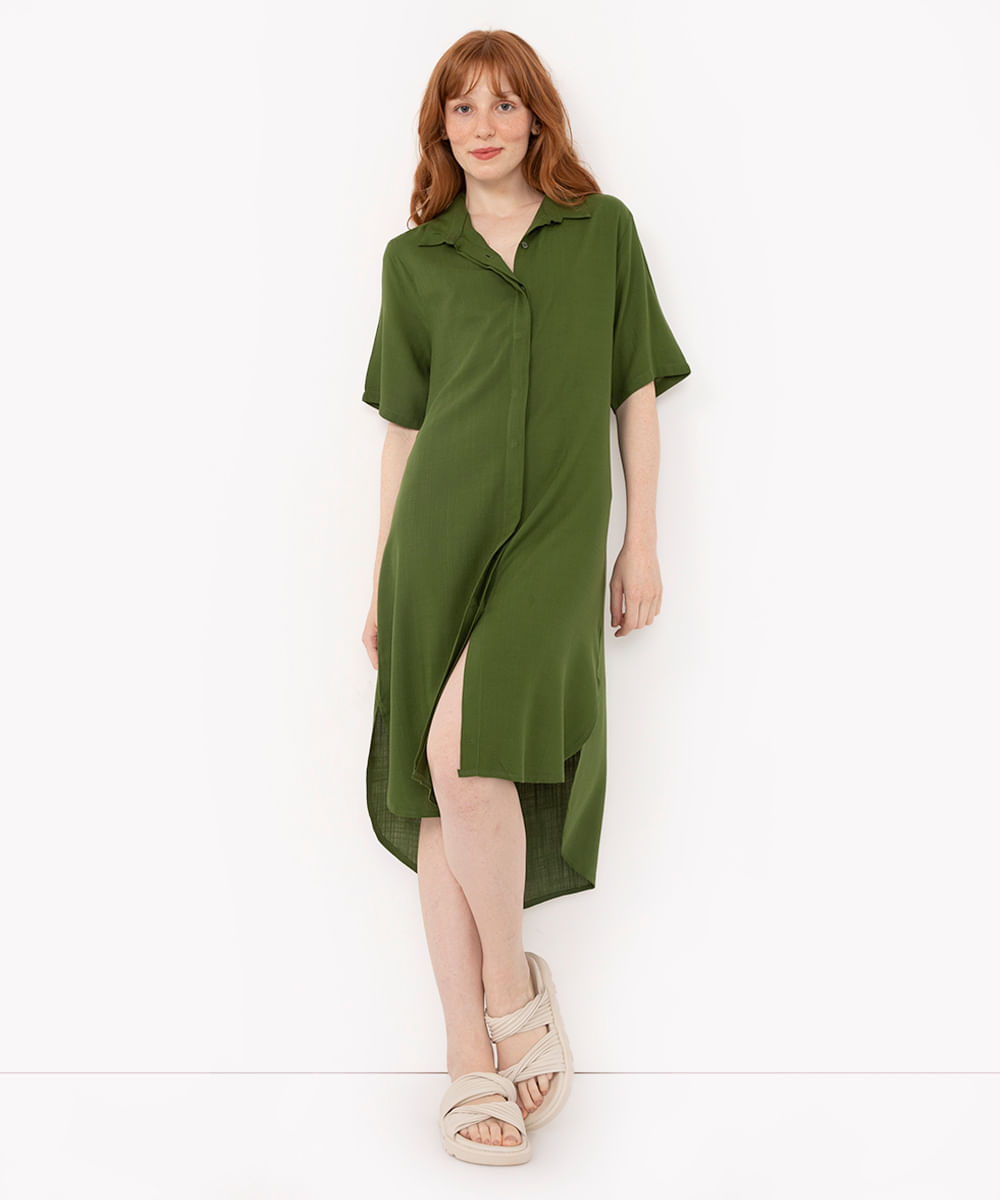 camisa de viscose alongada manga curta verde