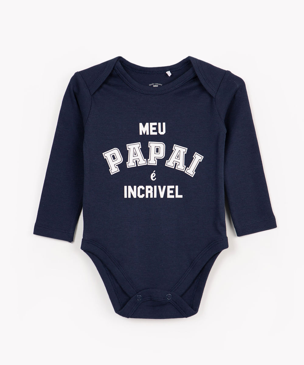 body infantil meu pai é incrivel manga longa azul marinho