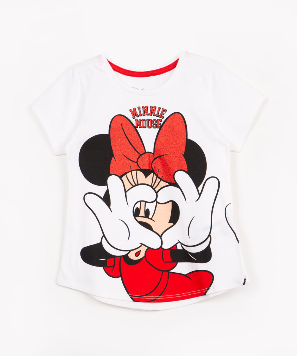 camiseta infantil de algodão minnie manga curta off white