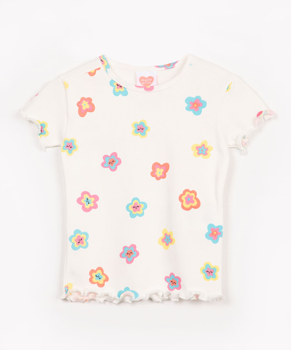 blusa infantil de algodão flores off white