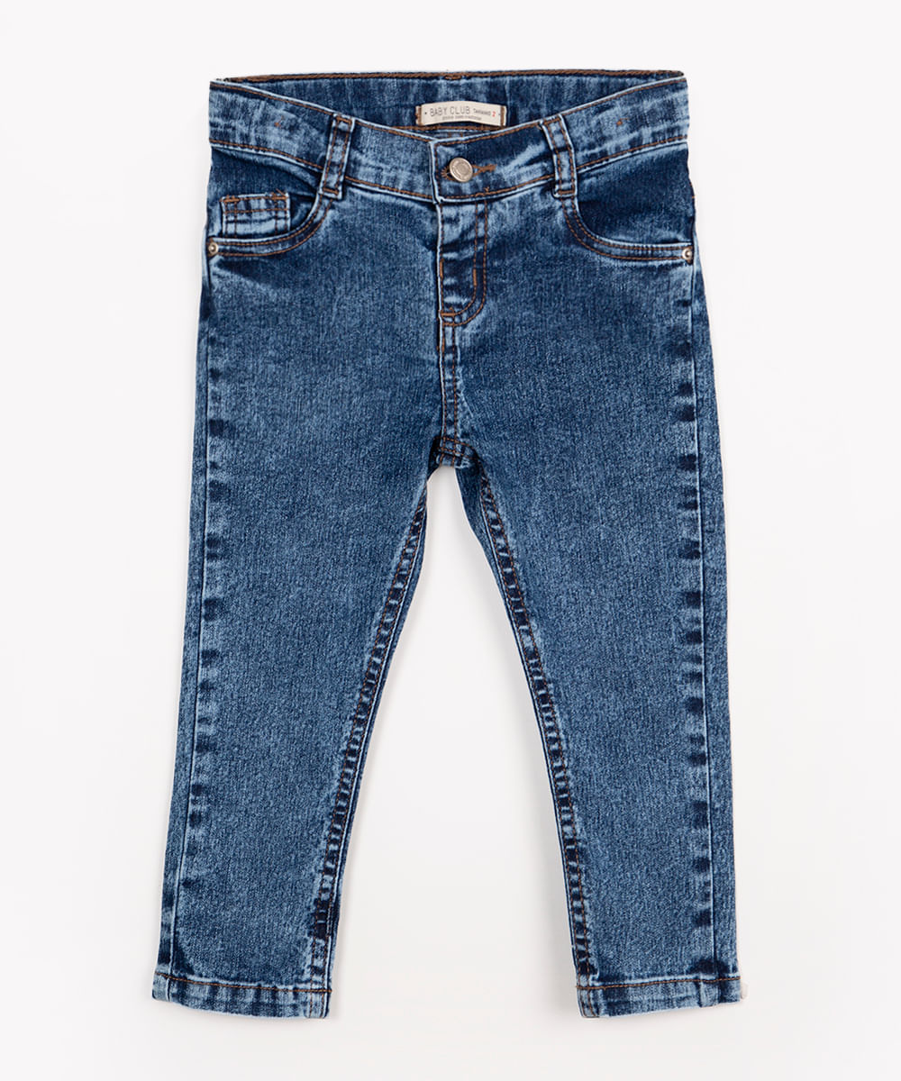 calça jeans infantil skinny com bolsos azul escuro