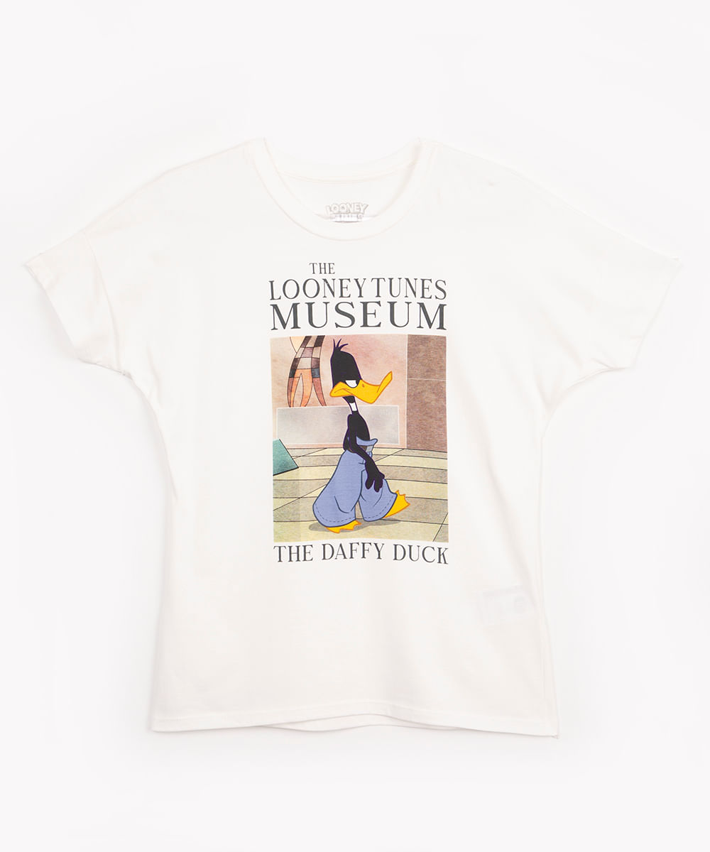 camiseta de algodão juvenil patolino calça de shopping manga curta off white