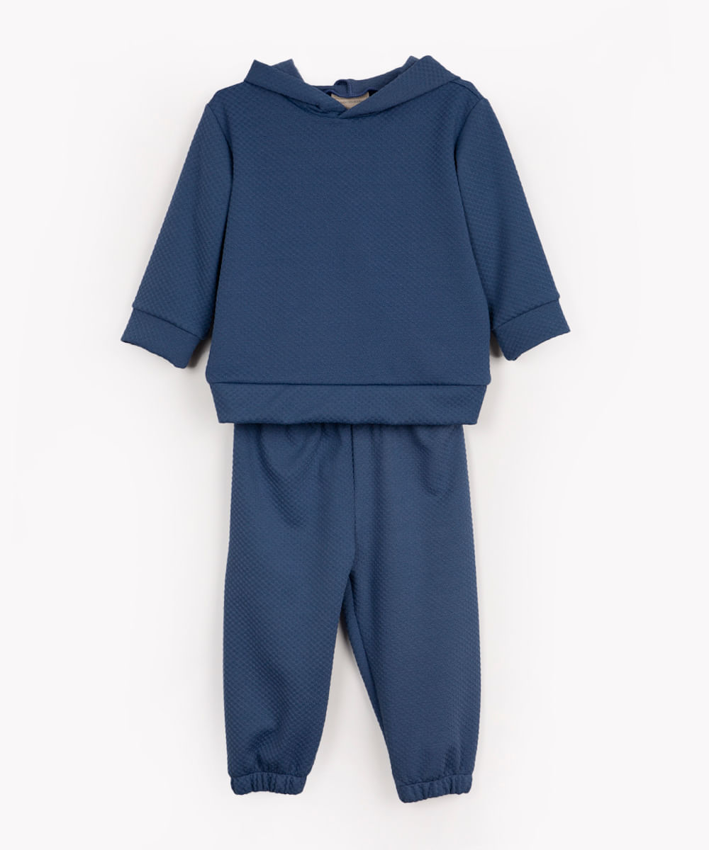 conjunto infantil manga longa com capuz azul marinho