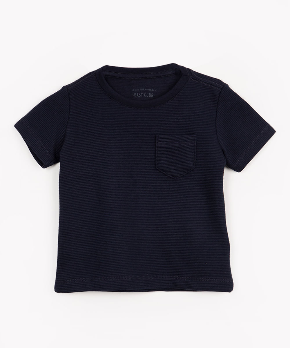 camiseta infantil texturizada com bolso manga curta azul marinho