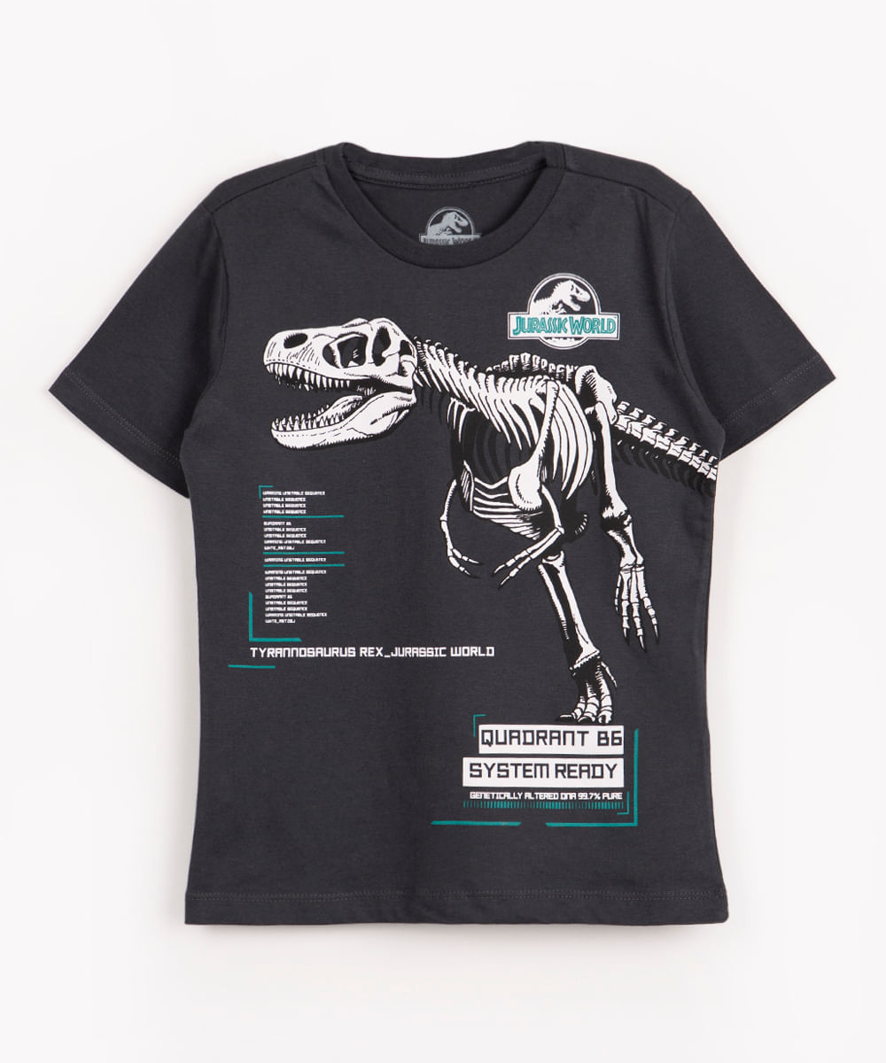 camiseta infantil de algodão jurassic world chumbo