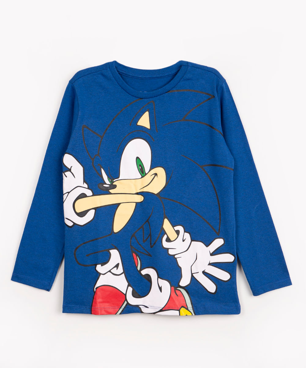 camiseta infantil sonic manga longa azul