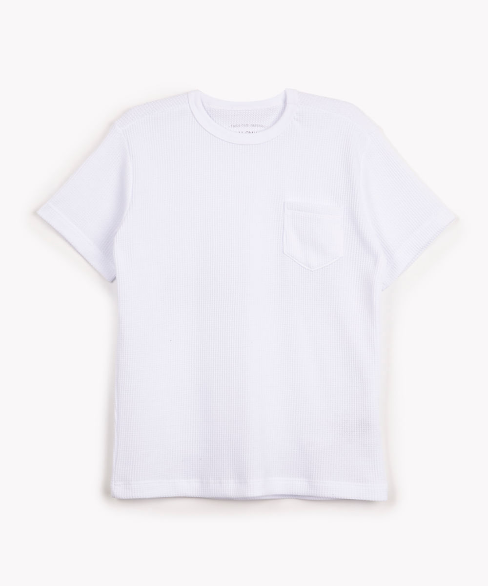 camiseta infantil texturizada com bolso manga curta branco