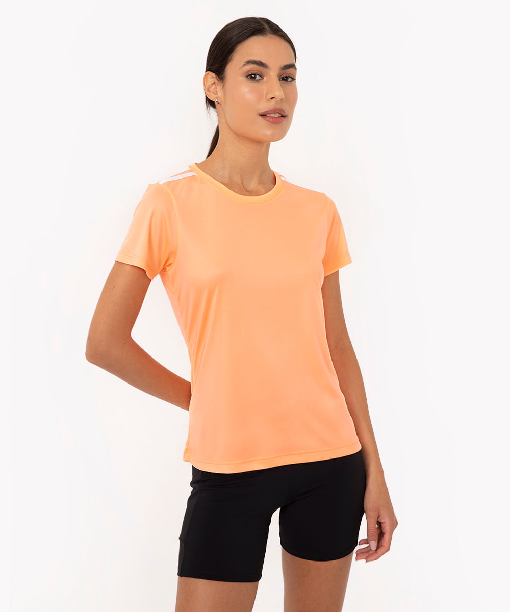 camiseta manga curta tiras esportiva ace laranja fluor