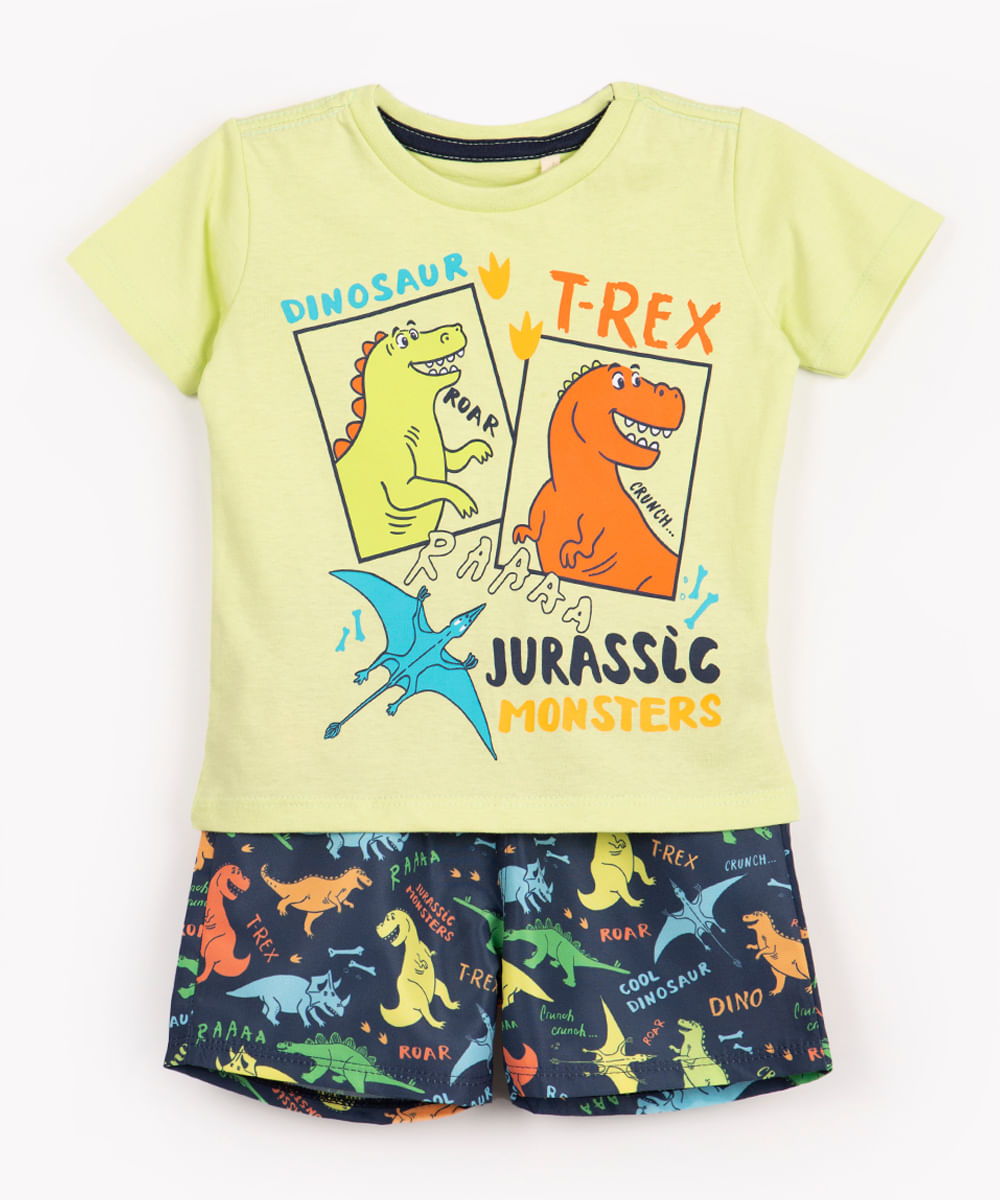 conjunto infantil curto jurassic monsters verde