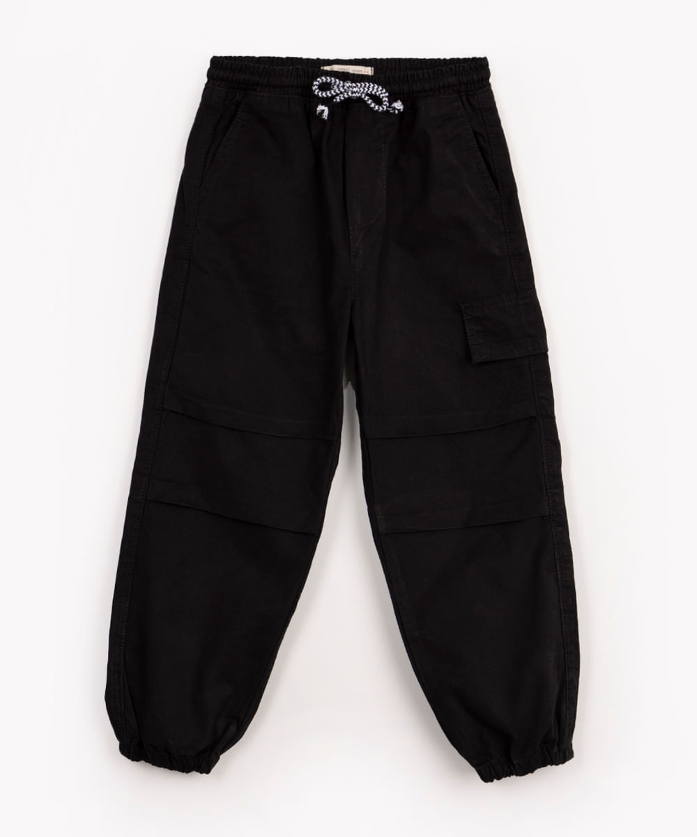 calça parachute infantil de sarja preto