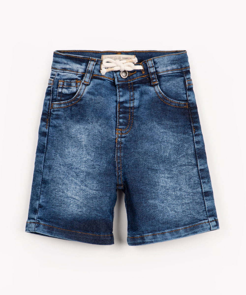 bermuda infantil jeans cós com cordão azul escuro