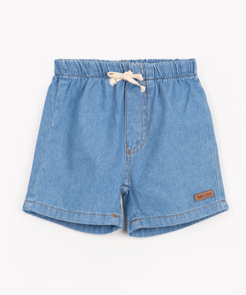 short jeans infantil cós elástico azul médio