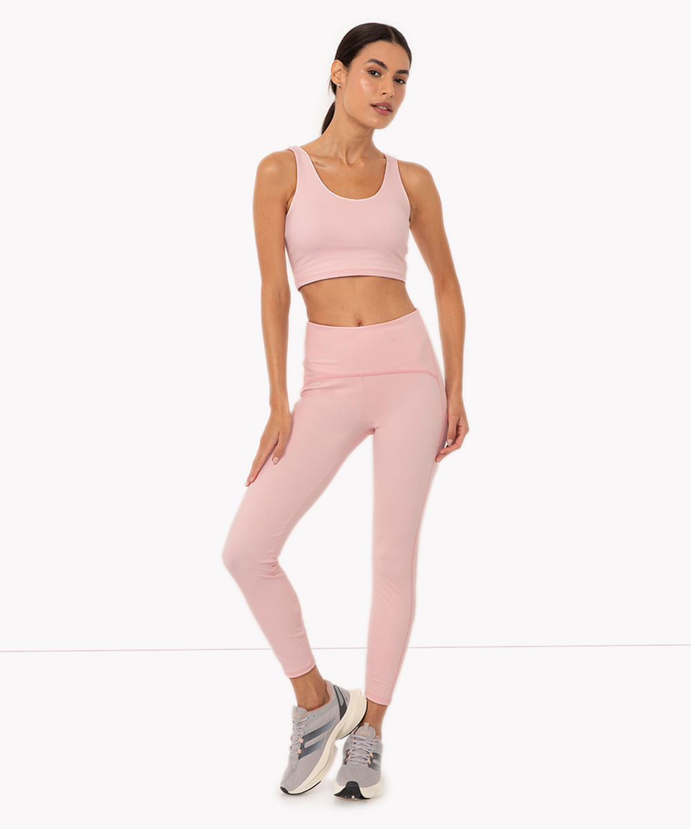 calça legging com cós largo esportiva ace rosa claro