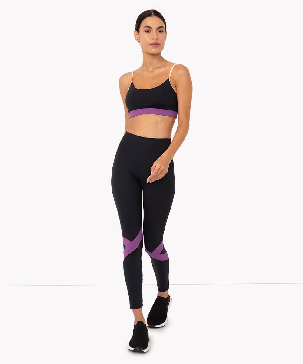 calça legging com cós largo e recortes esportiva ace preto