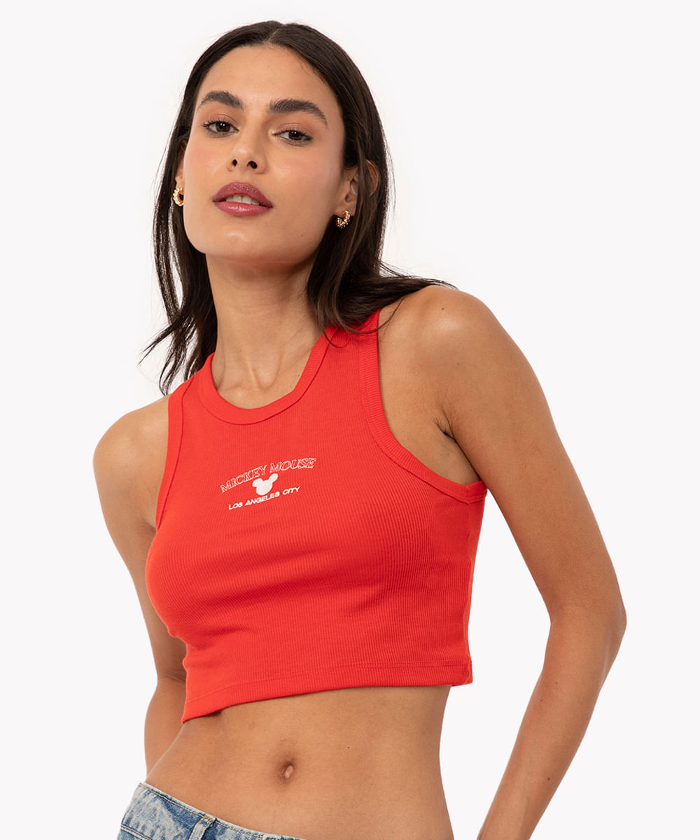 cropped regata mickey mouse decote halter neck vermelho