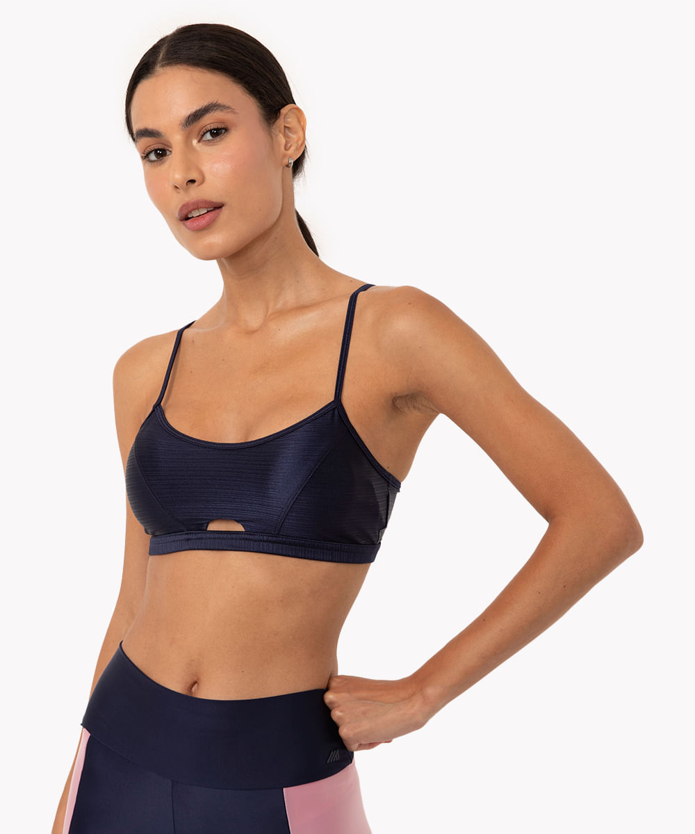 top de poliamida cut out com bojo removível esportivo ace azul