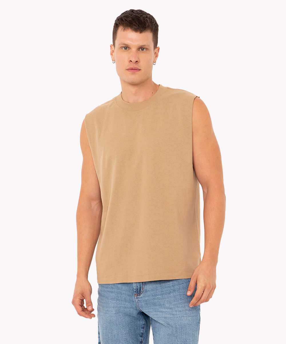 regata machão de algodão bege