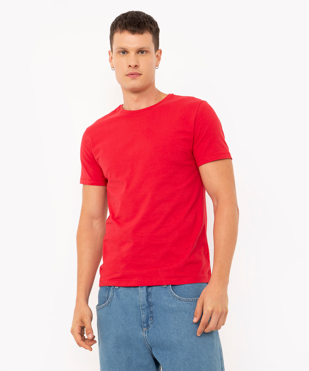 camiseta de algodão básica manga curta - VERMELHO ESCURO