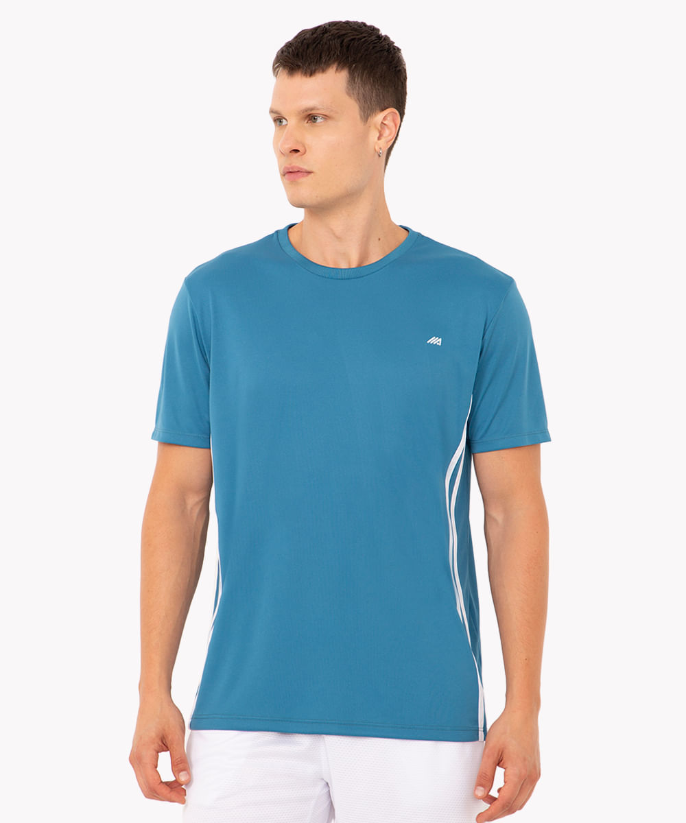 camiseta gola careca com listra lateral esportivo ace azul médio