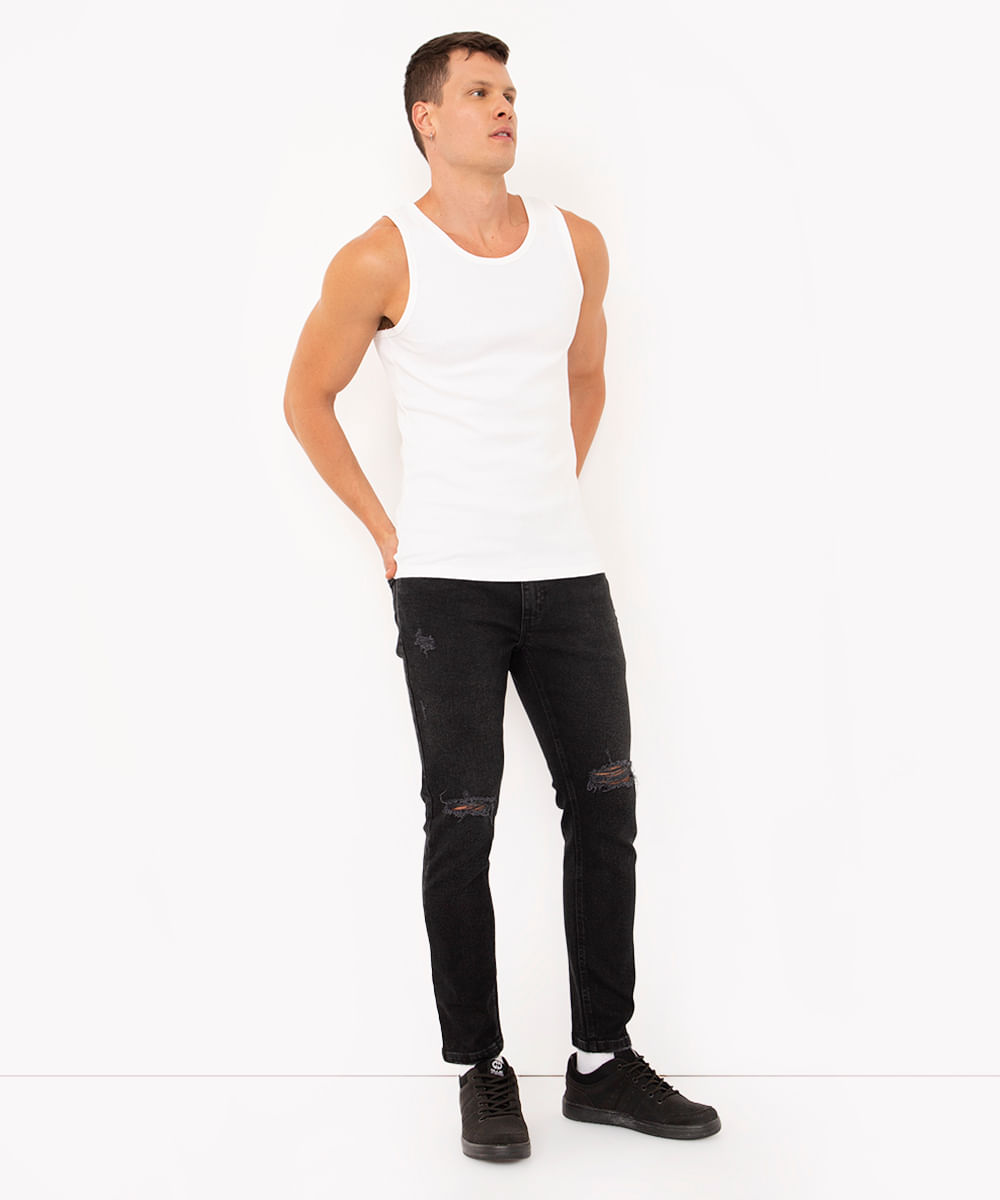 calça skinny jeans cropped destroyed black jeans