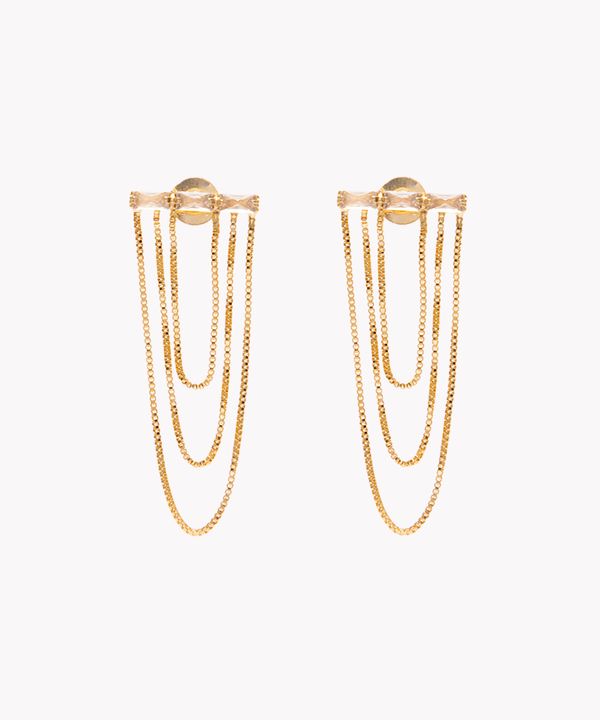 brinco correntes com pedras dourado Único