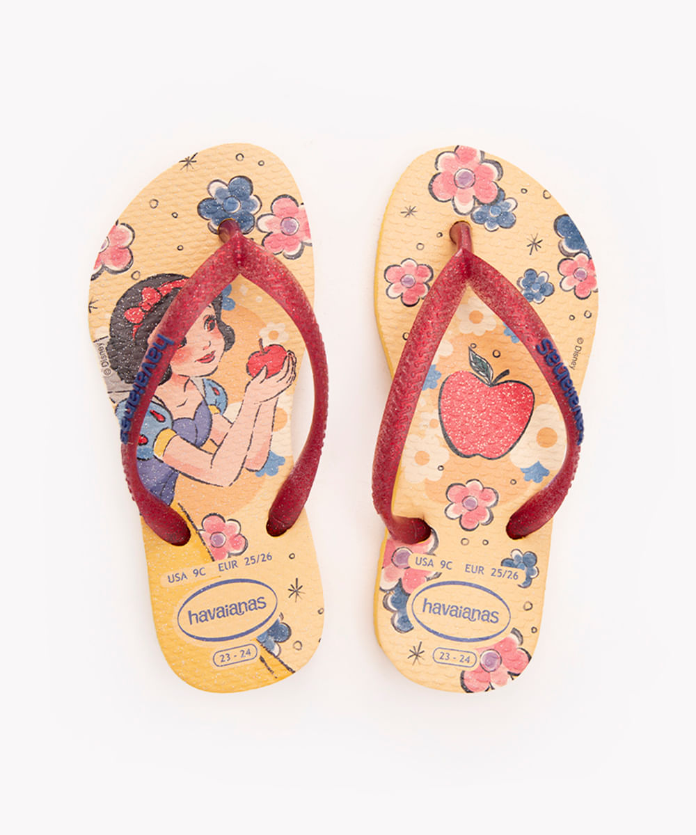 chinelo havaianas infantil slim princesa branca de neve amarelo