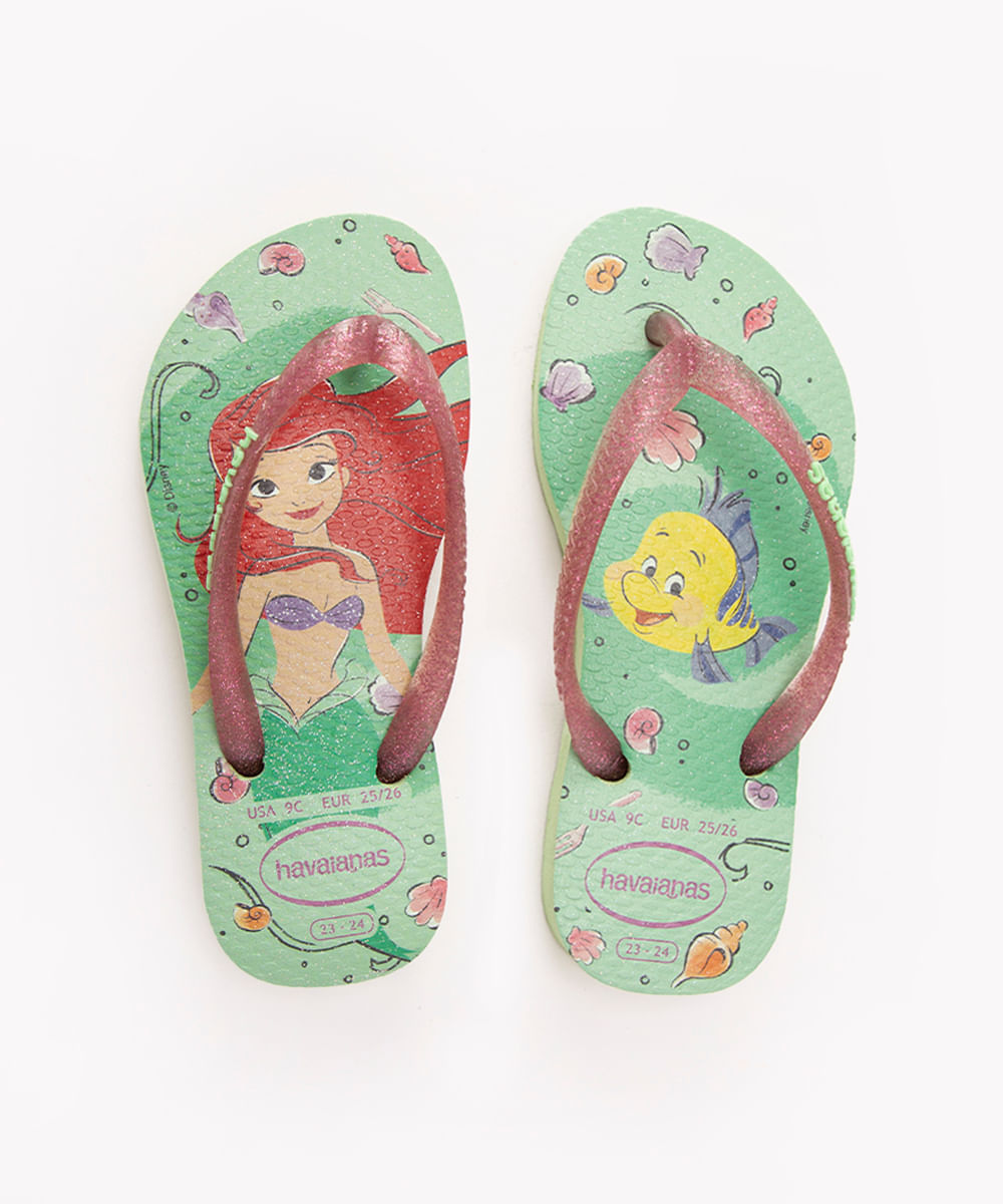 chinelo havaianas infantil slim princesa ariel verde