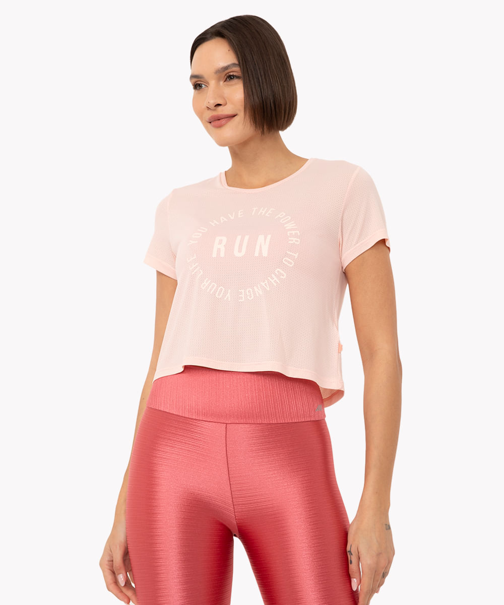 cropped com micro furos run manga curta esportiva ace coral