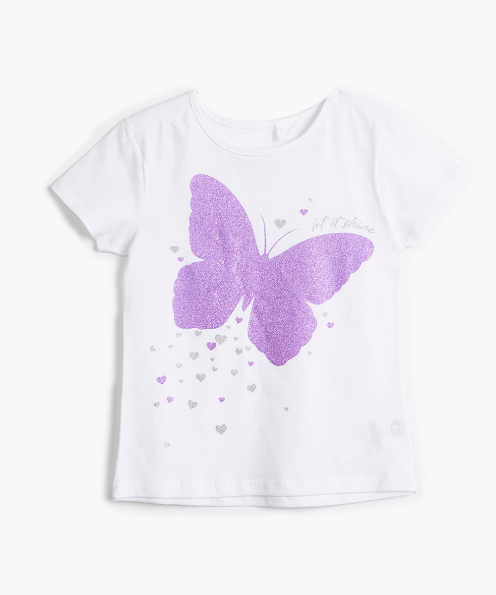 blusa infantil manga curta borboleta let it shine off white