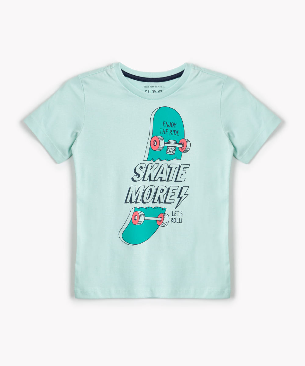 camiseta de algodão infantil skate more verde