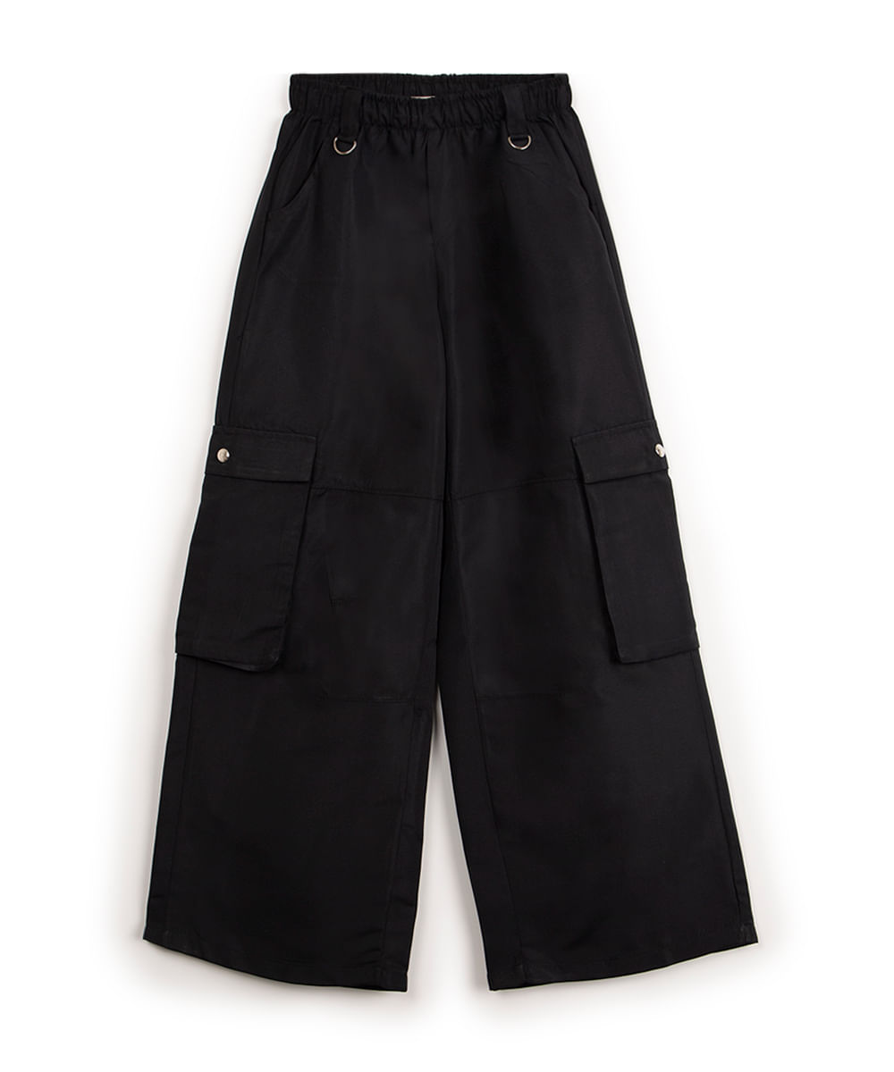 calça juvenil wide leg cargo preto