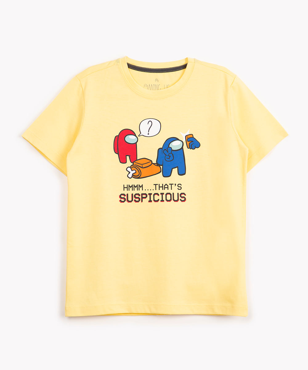 camiseta de algodão infantil among us manga curta amarelo