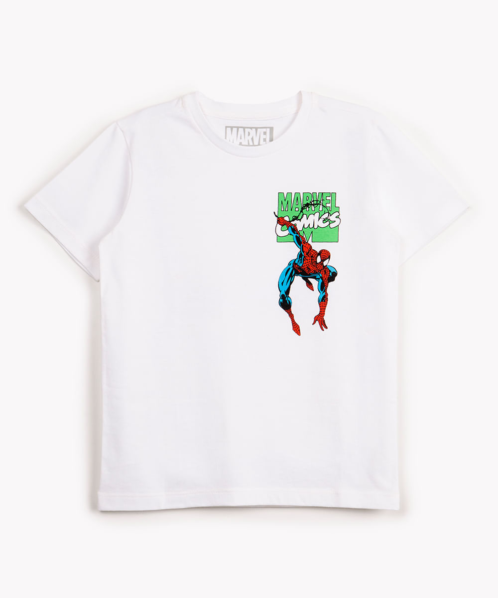 camiseta de algodão infantil homem aranha manga curta off white