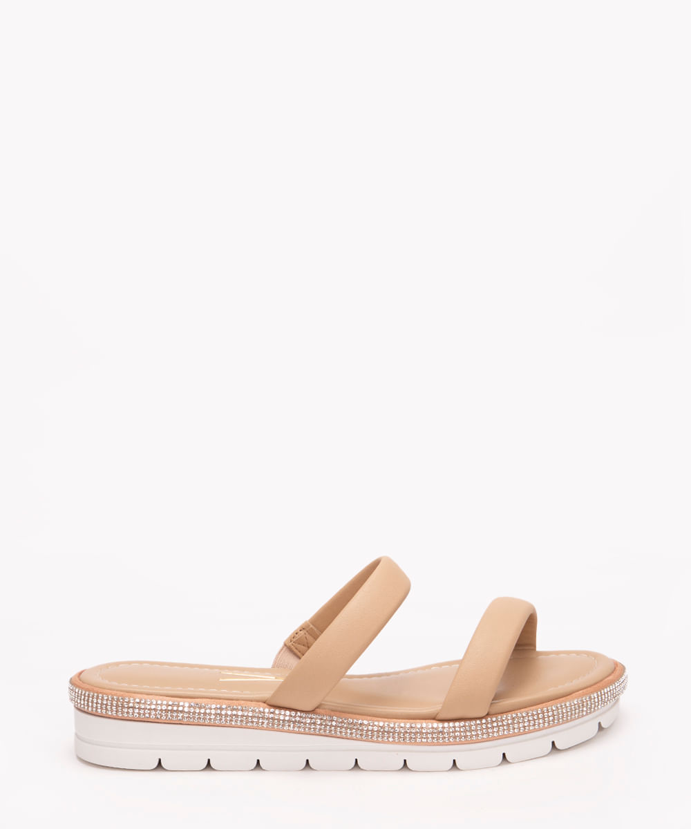 tamanco flatform com strass vizzano bege médio