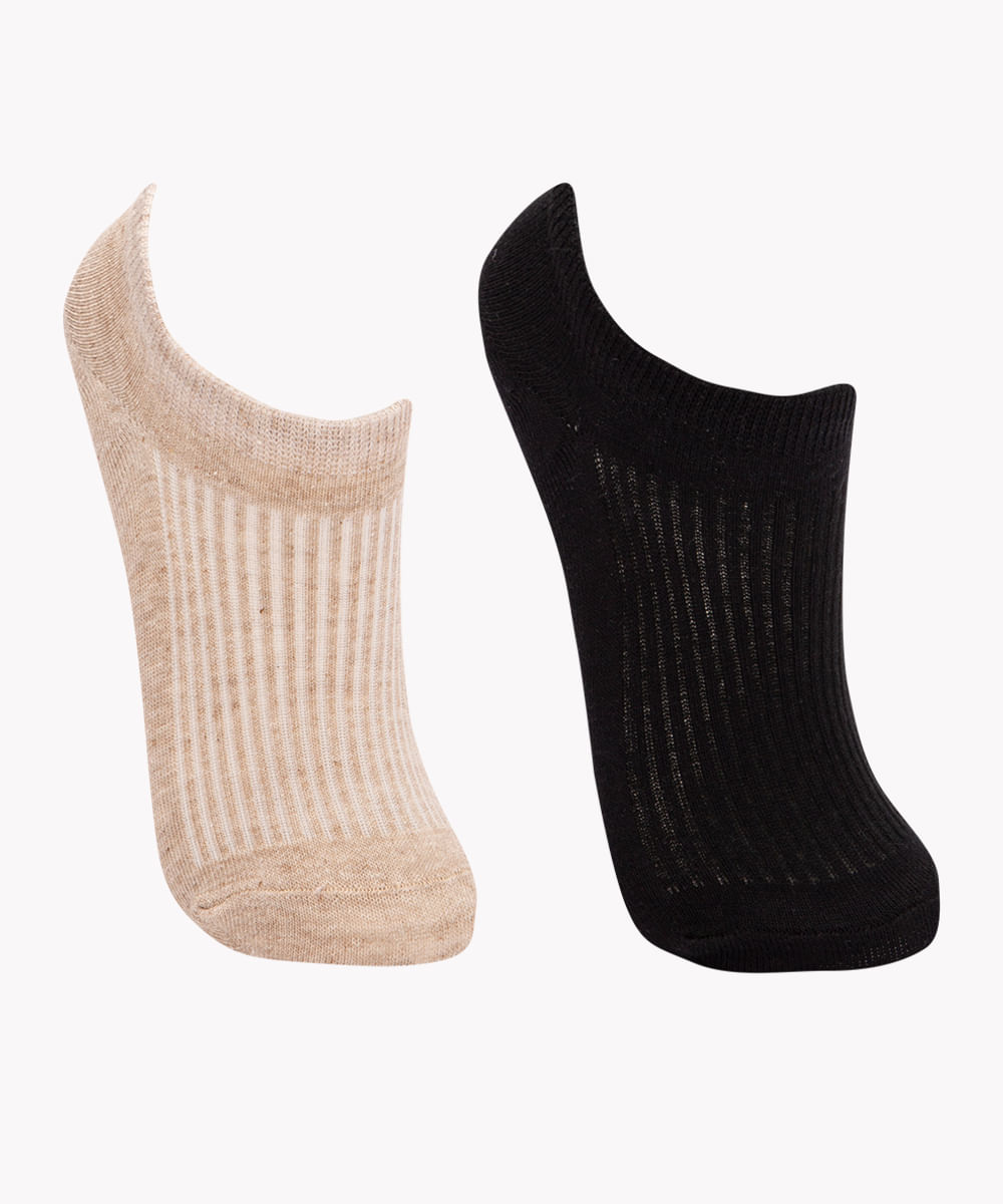 kit de 2 meias invisível jacquard multicor