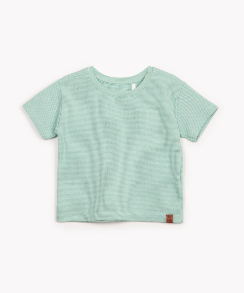 camiseta de algodão infantil texturizada manga curta verde água