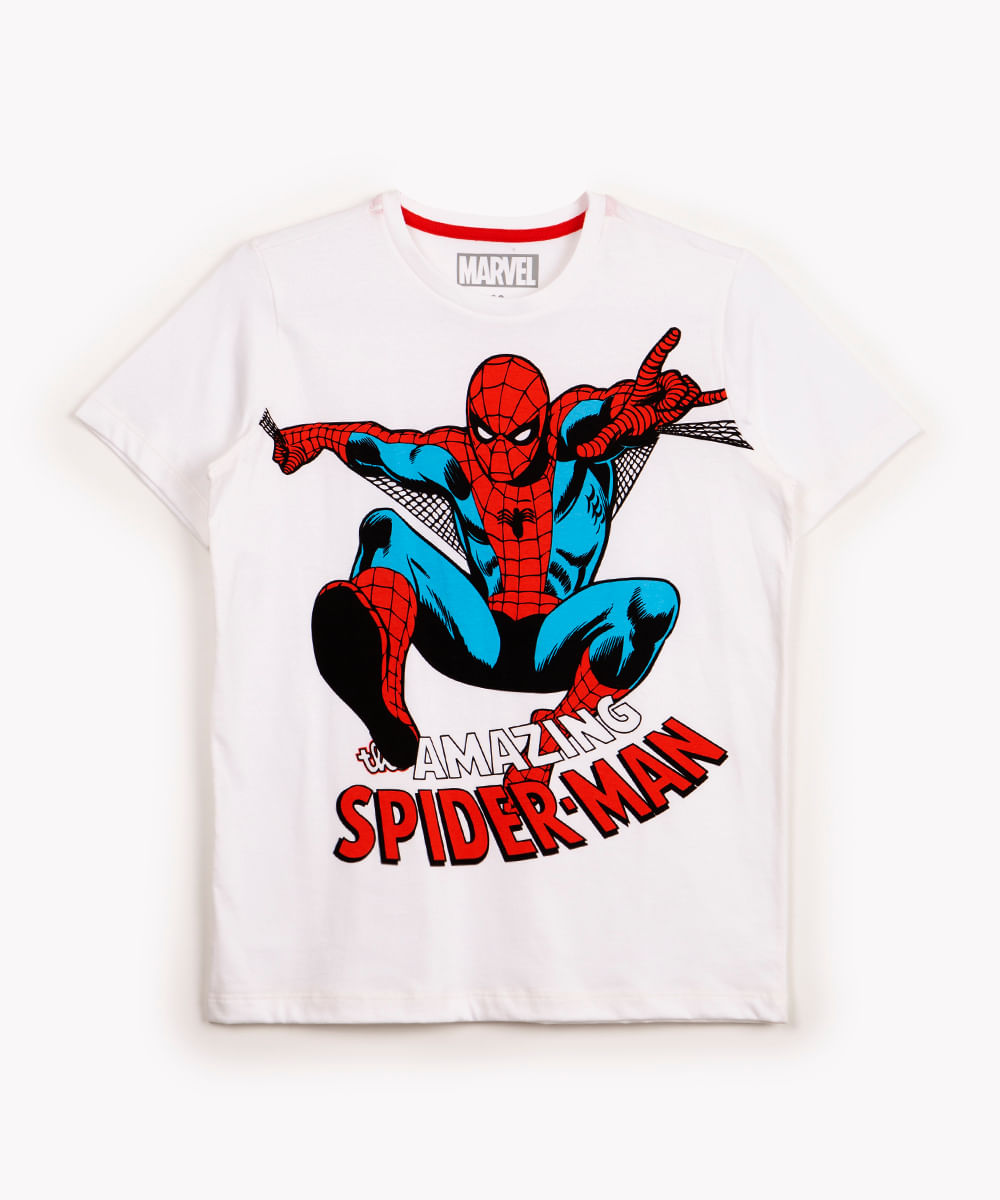 camiseta de algodão infantil Homem Aranha manga curta off white