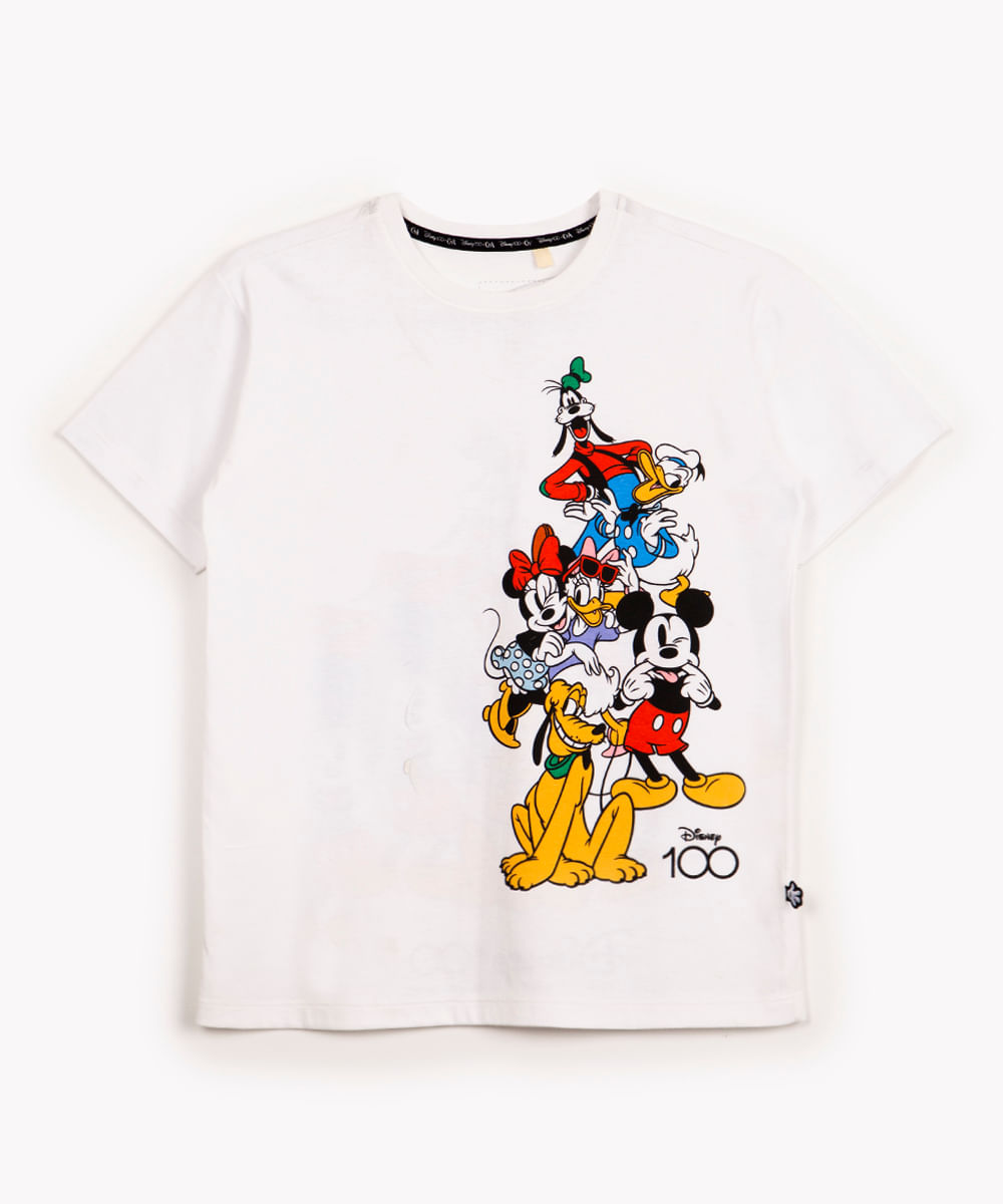 camiseta de algodão infantil turma do Mickey manga curta off white