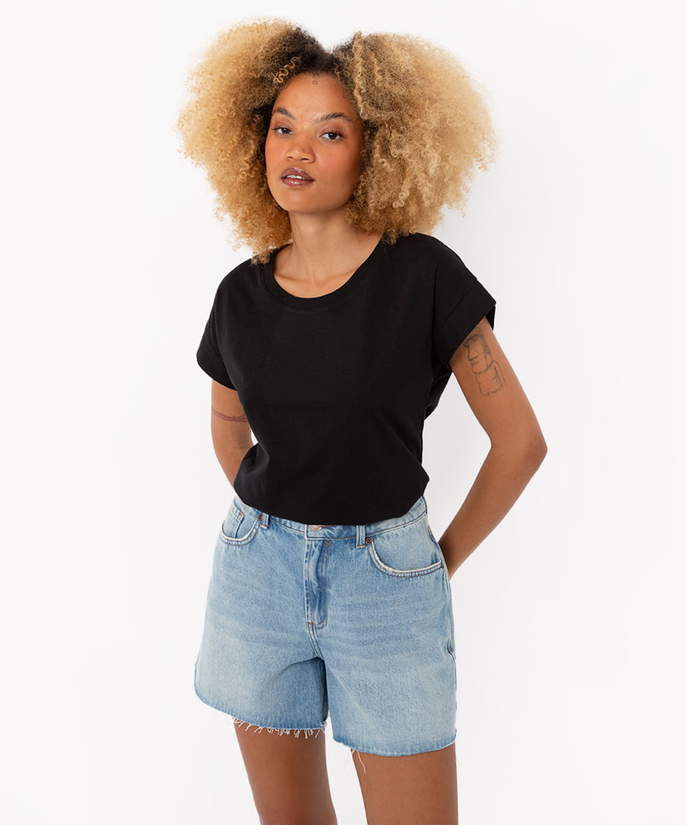 blusa de algodão manga ampla preto